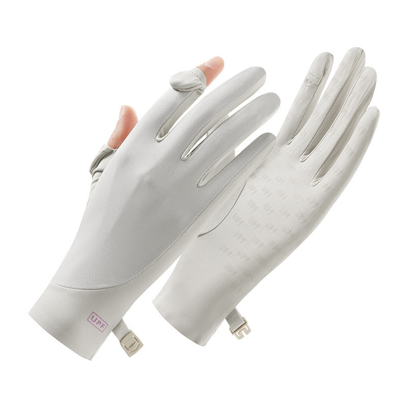 Sun Protection Gloves for Women in Summer Outdoor Sports Cycling Cool Thin Non-Slip Finger Leakage Ice Silk Gloves Anti-Uv F4