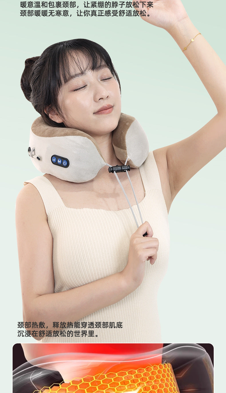 Multifunctional U-Shaped Pillow Memory Foam Portable Car Travel Electric Neck Cervical Spine Massager U-Shaped Massage Pillow
