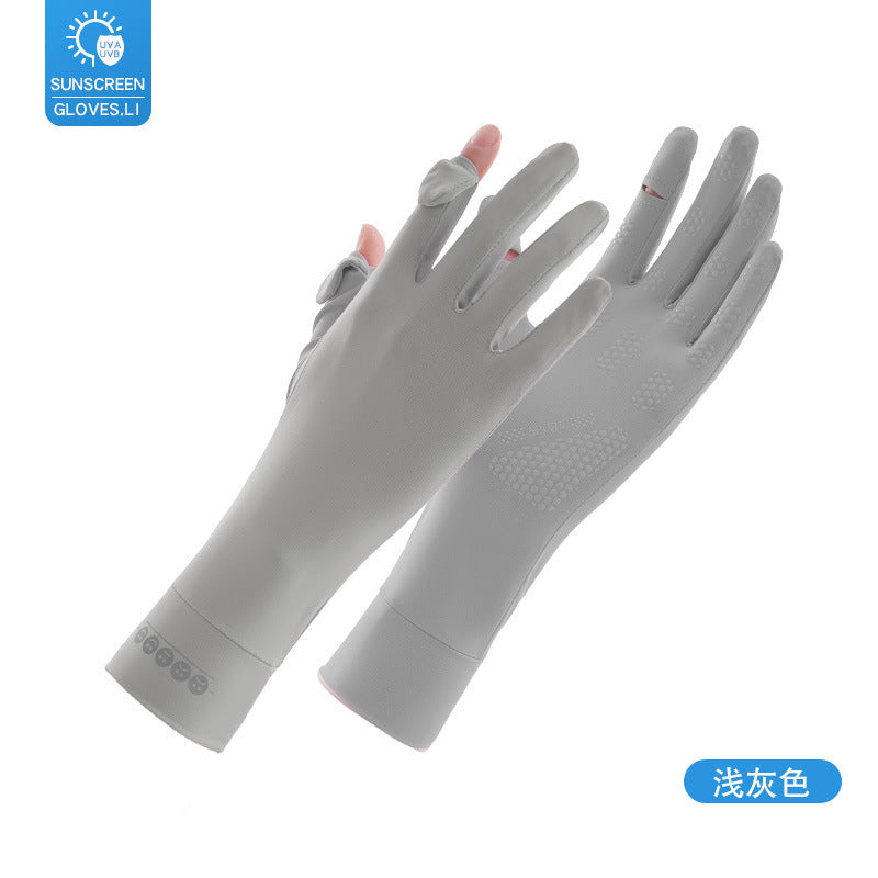 Sun Protection Gloves for Women in Summer Outdoor Sports Cycling Cool Thin Non-Slip Finger Leakage Ice Silk Gloves Anti-Uv F4