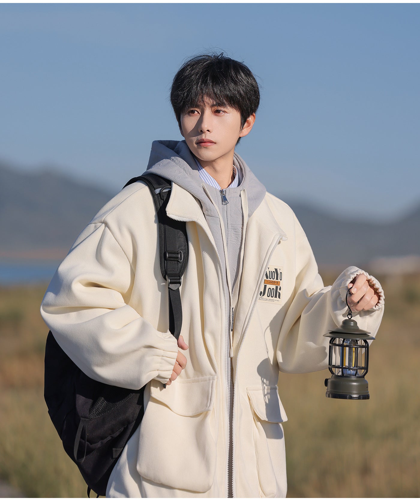 2025 Autumn New Large Size Men's Jackets Fashion Loose Hooded Fake Two-Piece Jackets Trendy Label Tops for Men