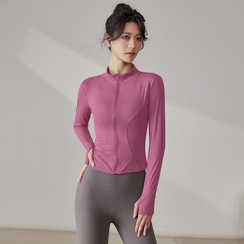 Yoga Tops Women's Slim Fit Fitness Top Zipper Cardigan Training Running Tops Sports Top with Pocket