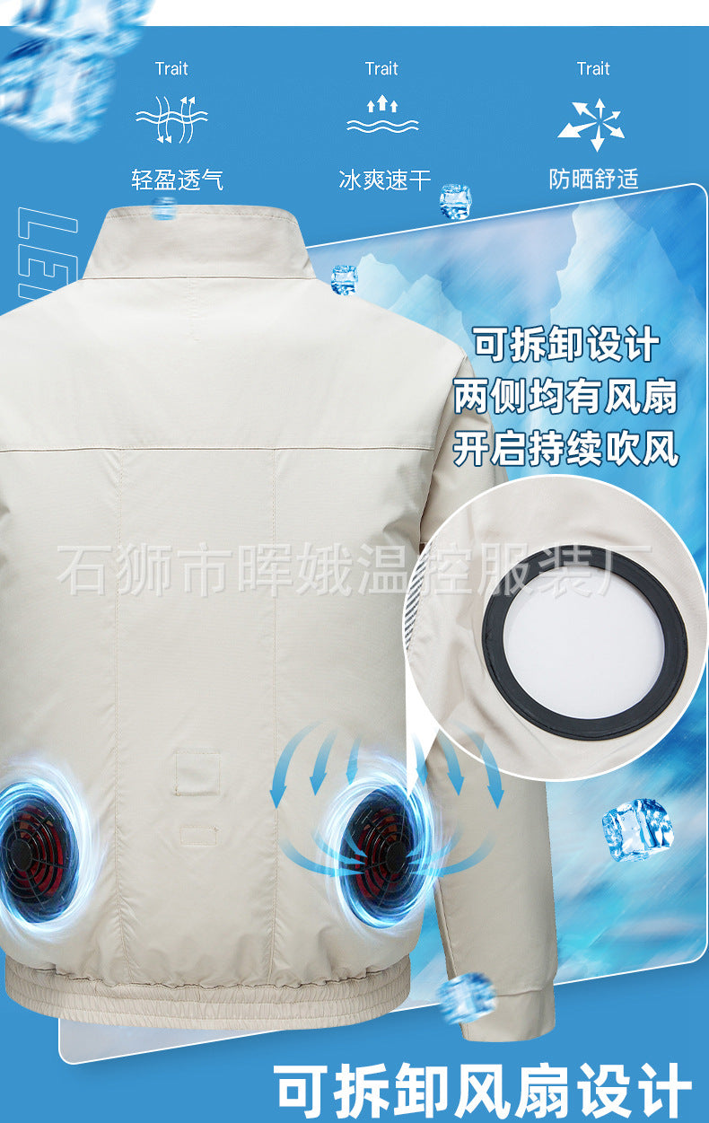 Cross-Border New Smart Air-Conditioned Clothing Porous Fan Stand Collar Workwear Outdoor Work Uniform Labor Protection Duty Fan Clothing