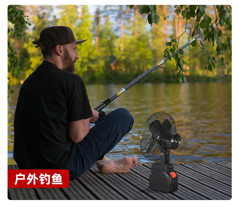 Cross-Border Trade Portable Lithium Battery Fan 8inch Metal Model for Home, Outdoor Camping, Fishing, High Air Volume