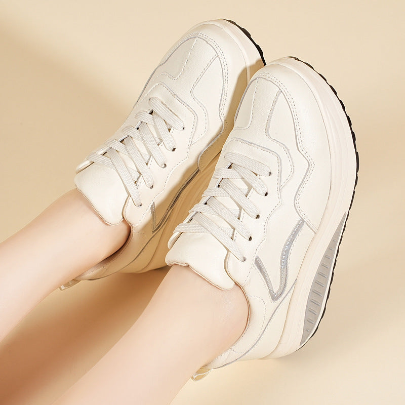 Genuine Leather Casual Sports Shoes, Thick-Soled Rocking Shoes, Height-Increasing Shoes, Sports Shoes, Cross-Border Mom Shoes, Spring and Autumn New Commuter Shoes
