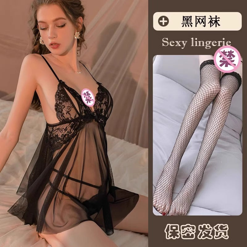 Sexy Women's Summer Mesh Nightgown 2026 New Style Lace Lingerie for Small Busts, Pure Desire Style Camisole Nightdress with a High-End Feel