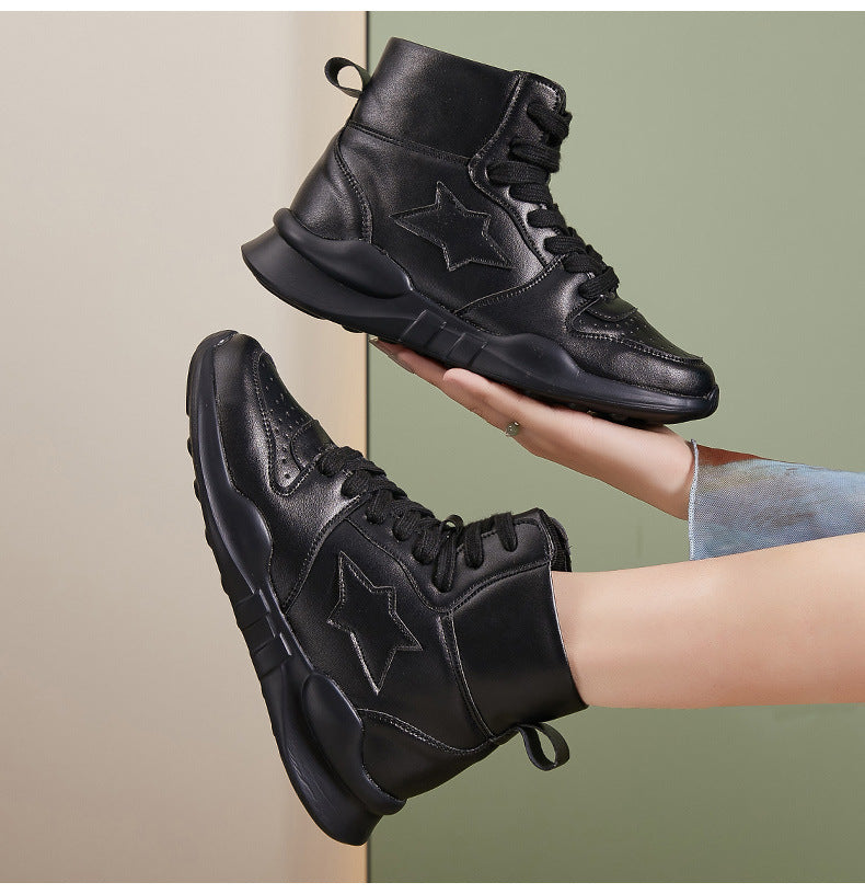 Small Size Women's Shoes 313233 High-Top Shoes with Leather and Velvet, Ultra-Light Waterproof Short Boots, Large Size Women's Shoes 41 to 43, Showing Small Feet