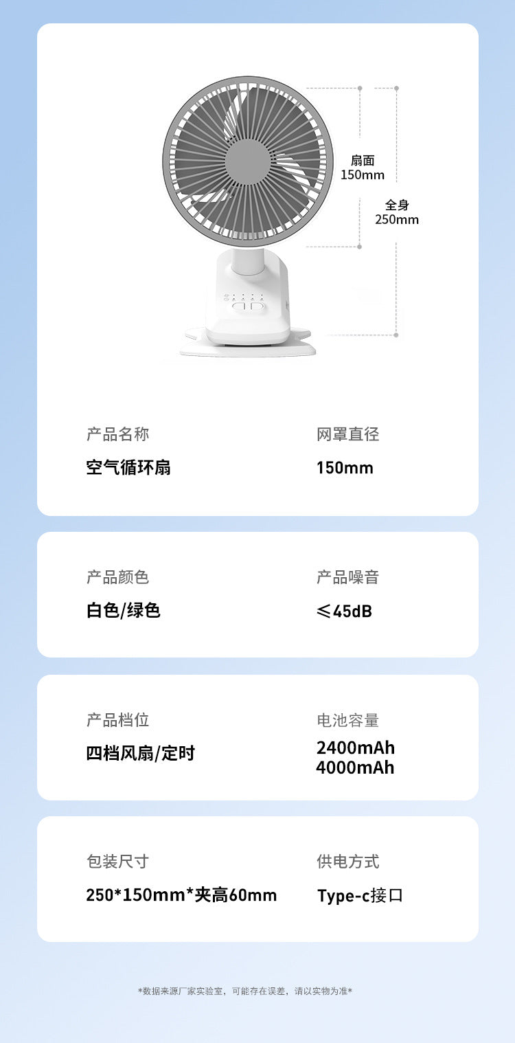 Factory wholesale New USB small fan adjustable speed timing office desktop fan dormitory clip fan one-piece delivery