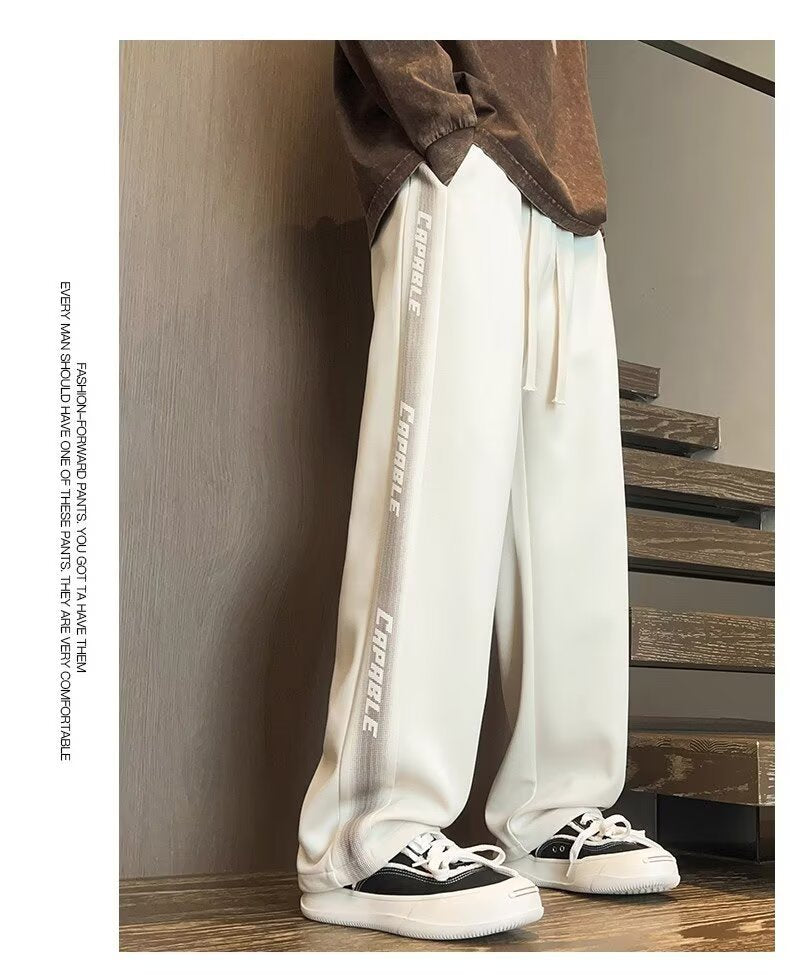 American-Style Patchwork Sports Pants for Men, Autumn Ins Trendy Brand, Versatile Loose Straight-Leg Wide-Leg Casual Long Pants for Teenagers