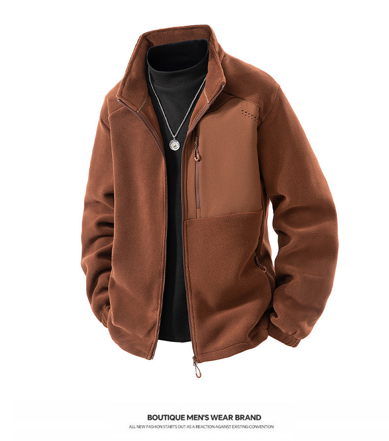 Autumn and Winter New Polar Fleece Jacket Men's Fleece-Lined Thickeneded Warm Youth Stand-Up Collar Fleece Sports Casual Jacket