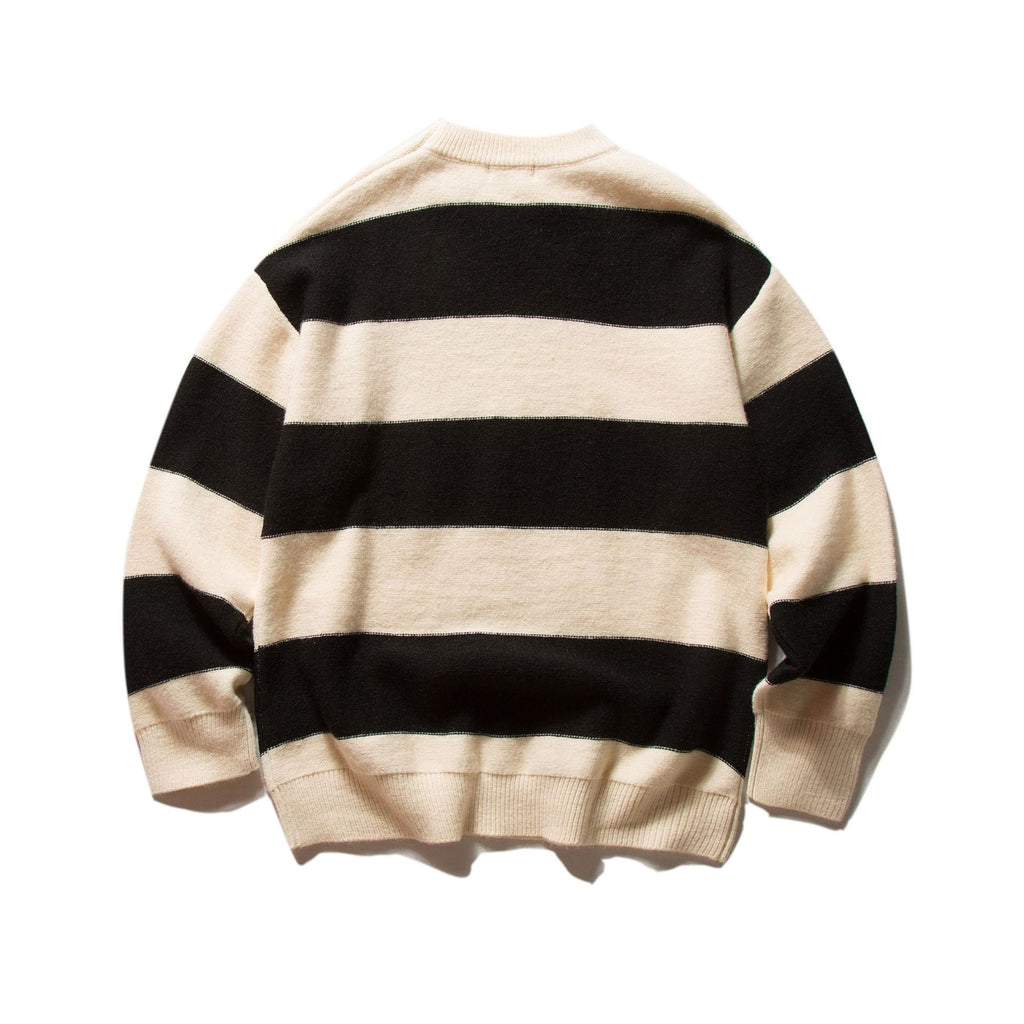 Mr. Song's Cross-Border Japanese Style Trendy Thick Striped Pullover Crew Neck Sweater Retro Color-Blocking Couple Knitwear for Men and Women