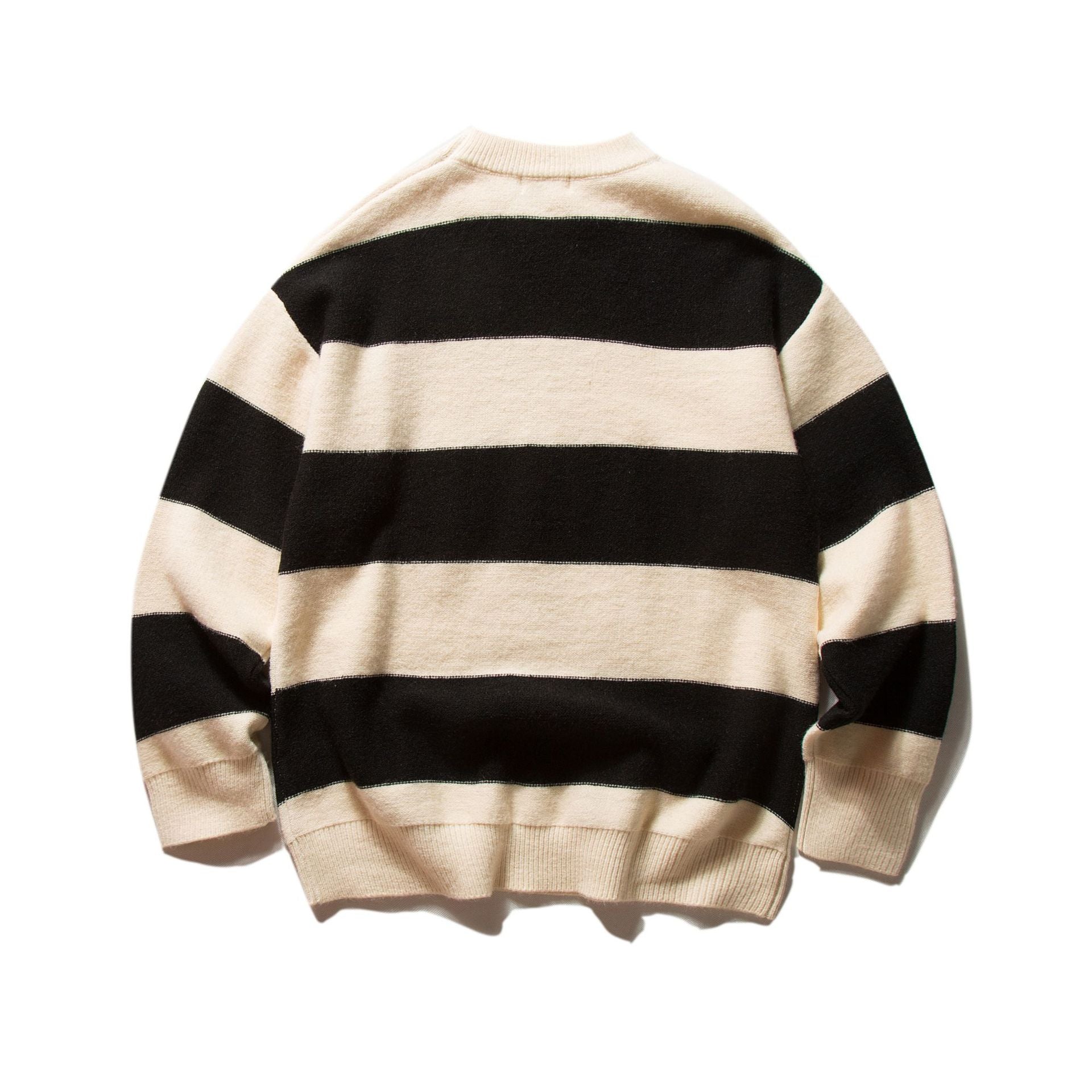 Mr. Song's Cross-Border Japanese Style Trendy Thick Striped Pullover Crew Neck Sweater Retro Color-Blocking Couple Knitwear for Men and Women