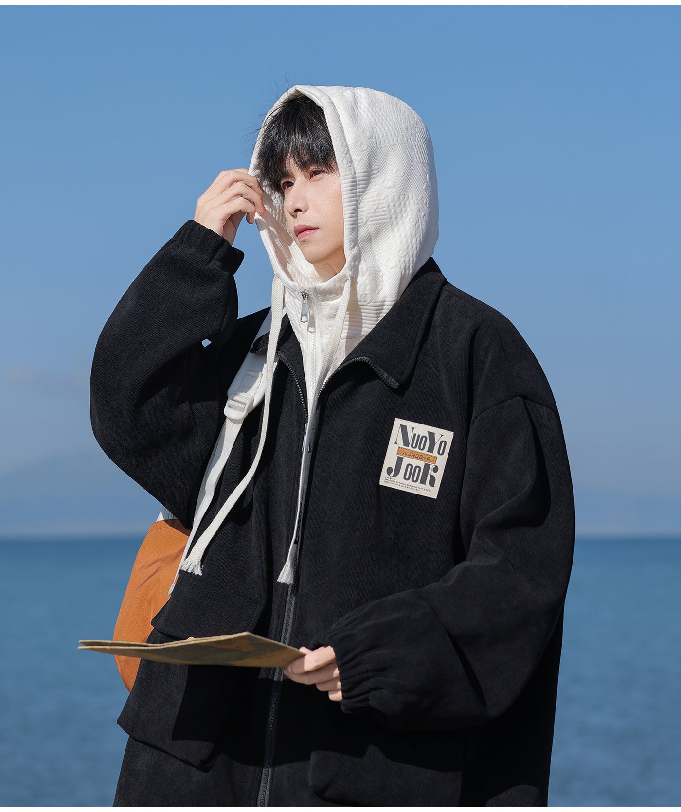 2025 Autumn New Large Size Men's Jackets Fashion Loose Hooded Fake Two-Piece Jackets Trendy Label Tops for Men