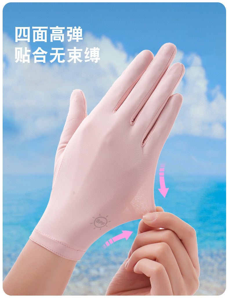 Sun Protection Gloves for Women in Summer Outdoor Sports Cycling Cool Thin Non-Slip Finger Leakage Ice Silk Gloves Anti-Uv F4