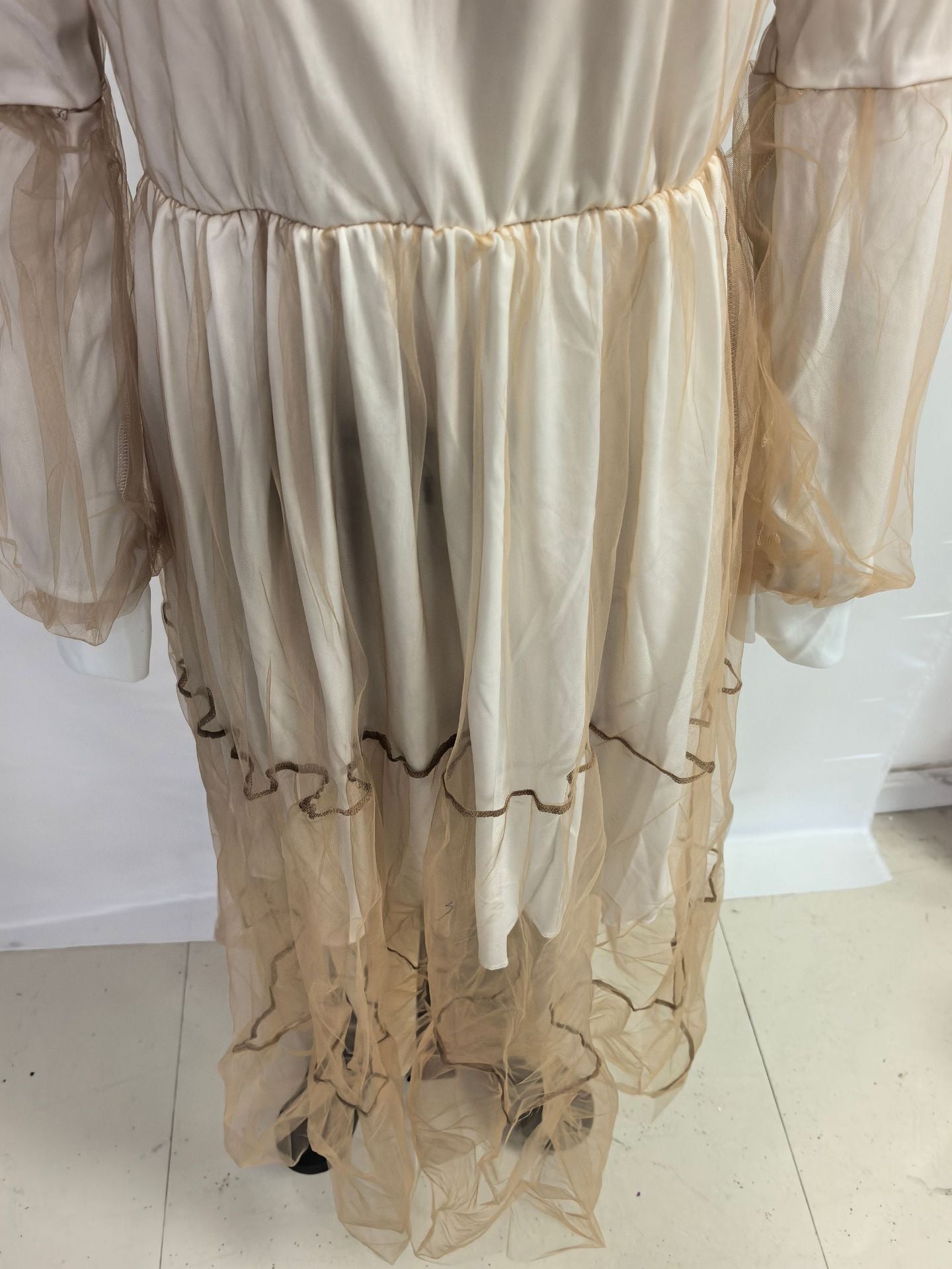 2025 Cross-Border Xia Xin Foreign Trade Amazon European and American Fashion Deep V-Neck Puff Sleeve Mesh See-Through Dress Long Skirt