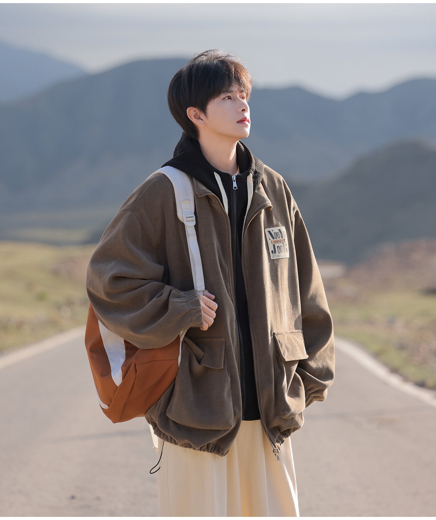 2025 Autumn New Large Size Men's Jackets Fashion Loose Hooded Fake Two-Piece Jackets Trendy Label Tops for Men