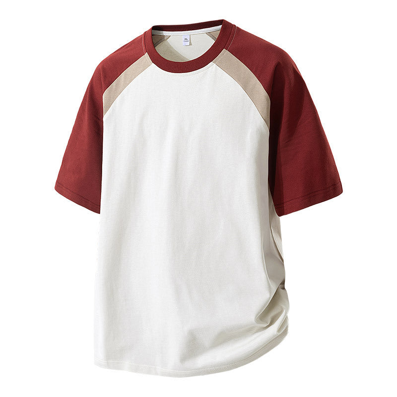 Cross-Border Round Neck T-Shirt Fashionable Young Men's Summer New Three-Quarter Sleeve Round Neck T-Shirt Men's Versatile Loose Work Clothing Style