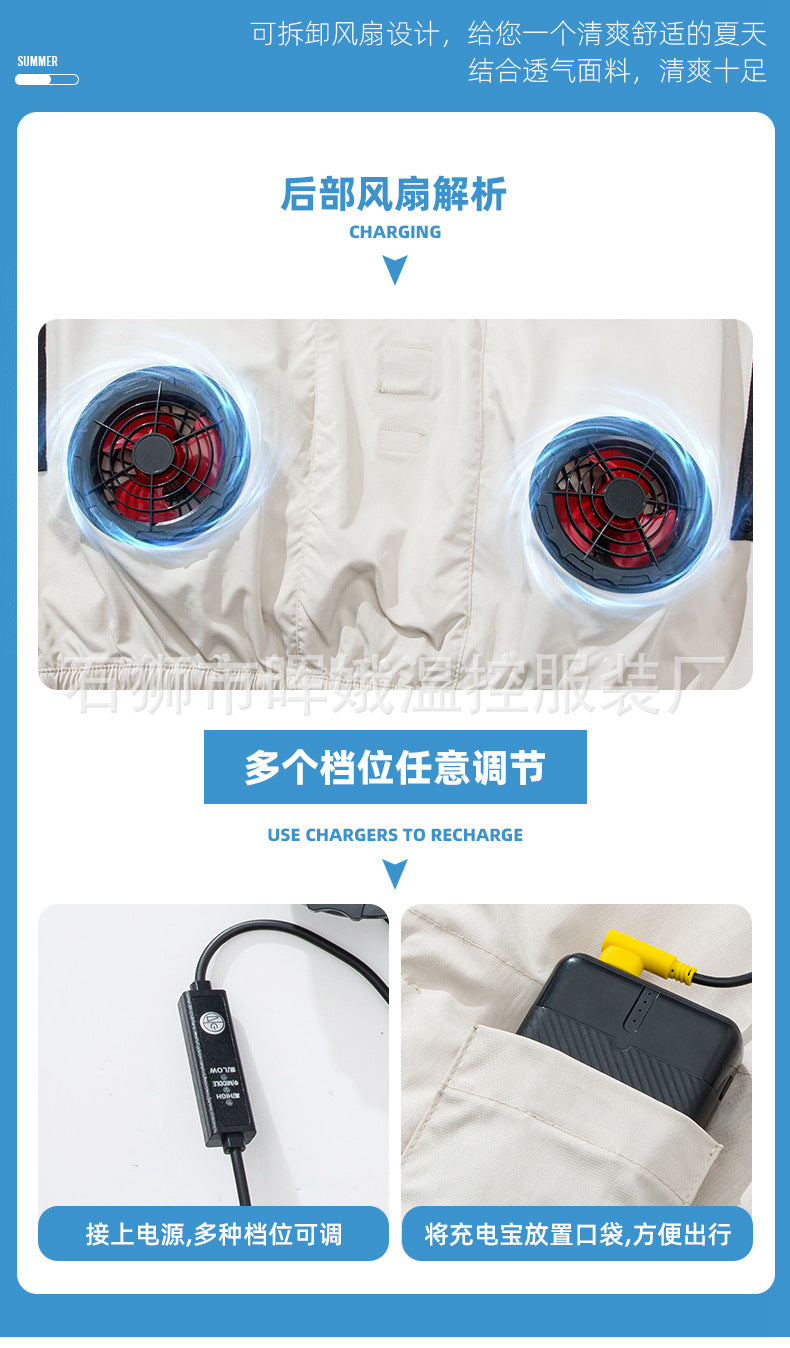 Cross-Border New Smart Air-Conditioned Clothing Porous Fan Stand Collar Workwear Outdoor Work Uniform Labor Protection Duty Fan Clothing