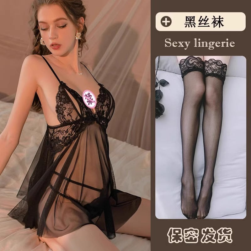 Sexy Women's Summer Mesh Nightgown 2026 New Style Lace Lingerie for Small Busts, Pure Desire Style Camisole Nightdress with a High-End Feel