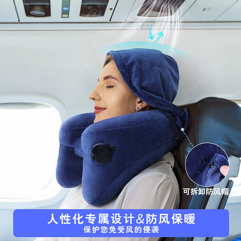 Outdoor Camping In-Stock H-Shaped Inflatable Travel Pillow, Travel Inflatable Neck Pillow, Neck Support Pillow, Portable Pillow for Airplane and High-Speed Rail