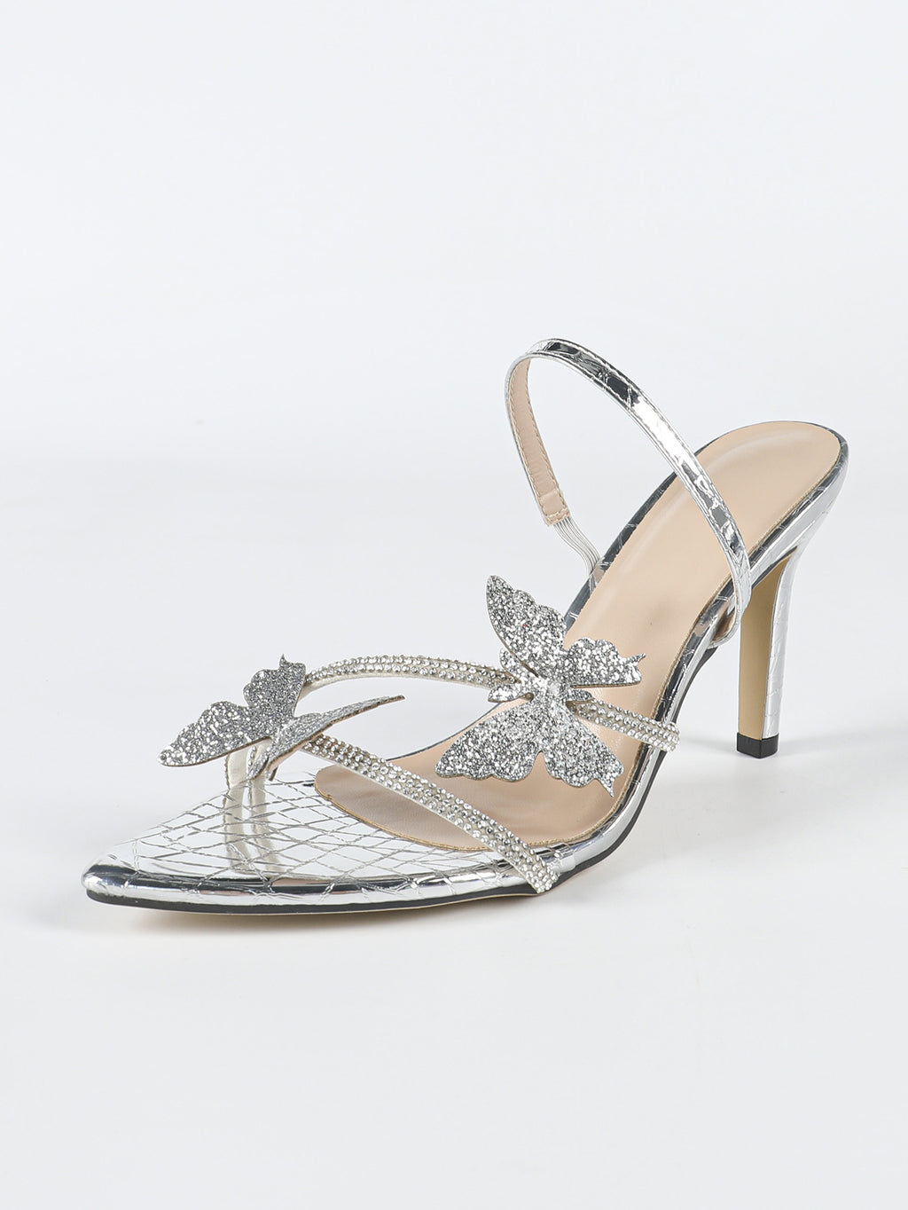 Cross-Border European and American Women's Round-Toe Three-Dimensional Flower Lacquer Heel Stiletto Sandals Women's Shoes Elegant Pink High Heels