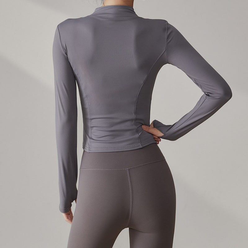 Yoga Tops Women's Slim Fit Fitness Top Zipper Cardigan Training Running Tops Sports Top with Pocket