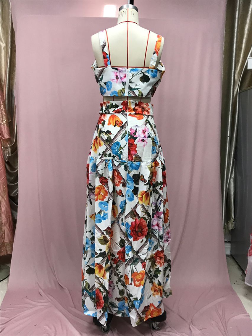 2025 Summer European and American Export New Women's Clothing Wish Amazon Sexy Sleeveless Suspender Long Skirt Printed Dress