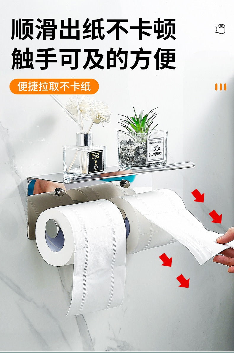 Stainless Steel Paper Towel Holder Without Punching Bathroom Toilet Paper Shelf Storage Rack Toilet Paper Towel Box Roll Paper Holder