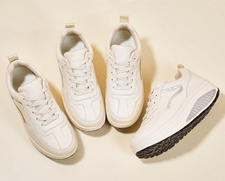 Genuine Leather Casual Sports Shoes, Thick-Soled Rocking Shoes, Height-Increasing Shoes, Sports Shoes, Cross-Border Mom Shoes, Spring and Autumn New Commuter Shoes