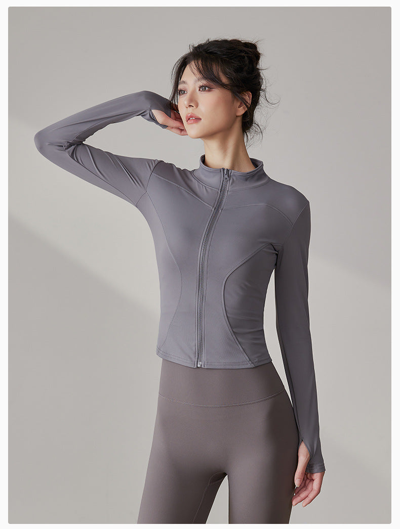 Yoga Tops Women's Slim Fit Fitness Top Zipper Cardigan Training Running Tops Sports Top with Pocket