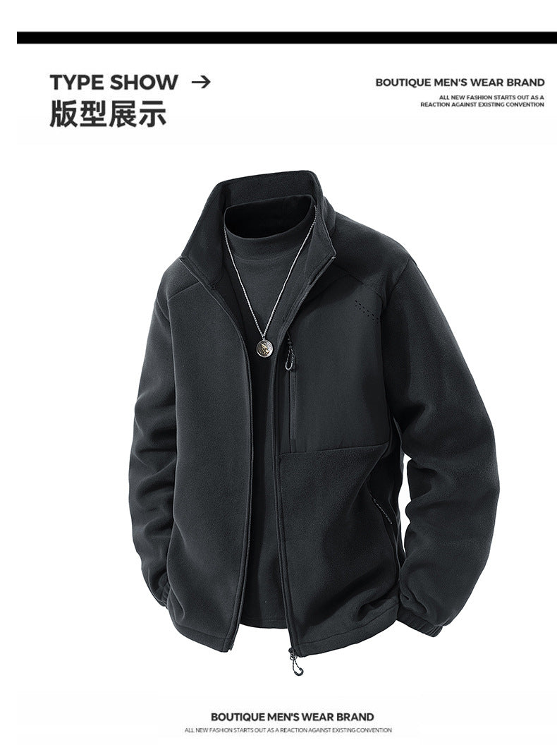 Autumn and Winter New Polar Fleece Jacket Men's Fleece-Lined Thickeneded Warm Youth Stand-Up Collar Fleece Sports Casual Jacket