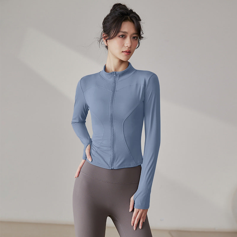 Yoga Tops Women's Slim Fit Fitness Top Zipper Cardigan Training Running Tops Sports Top with Pocket