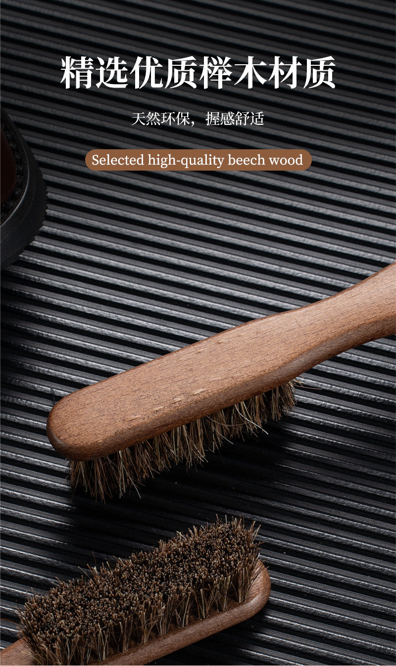 Beech Horsehair Brush for Leather Shoes, Oiling, Polishing, Dust Removal, Shoe Brush, Horsehair Cleaning Brush for Shiny White Shoes