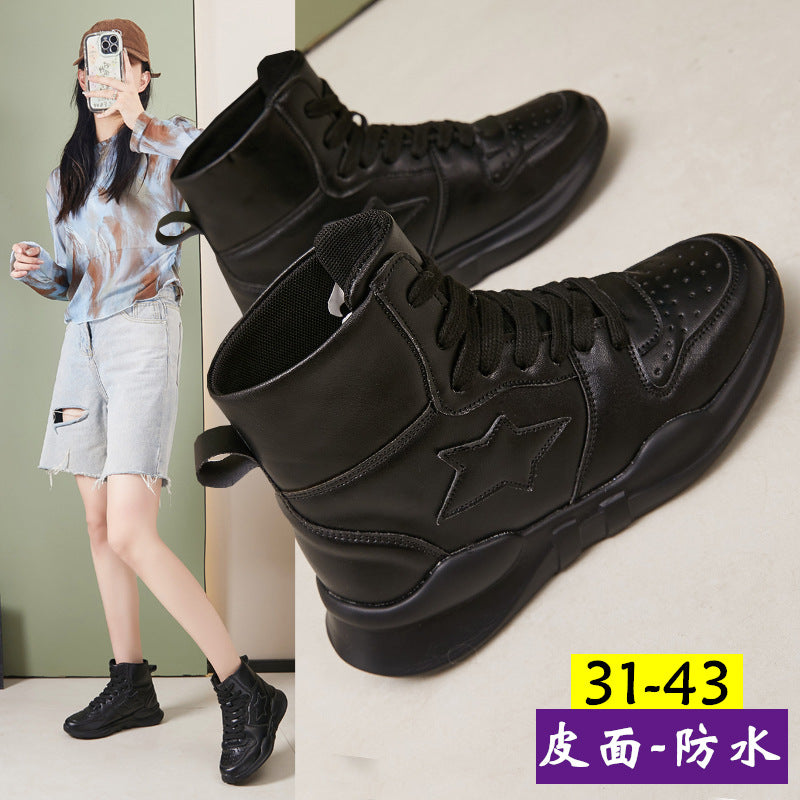 Small Size Women's Shoes 313233 High-Top Shoes with Leather and Velvet, Ultra-Light Waterproof Short Boots, Large Size Women's Shoes 41 to 43, Showing Small Feet