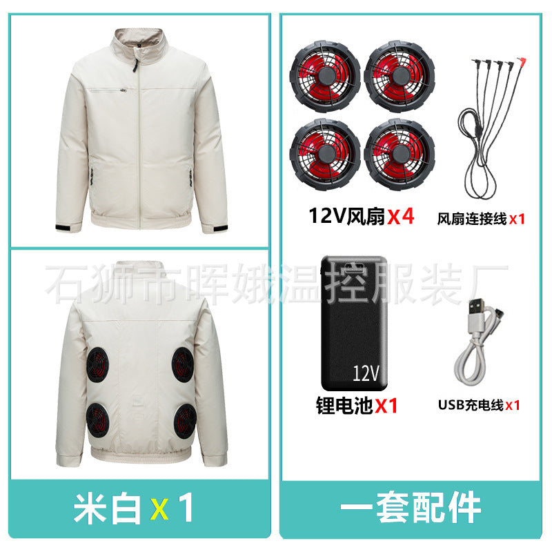 Cross-Border New Smart Air-Conditioned Clothing Porous Fan Stand Collar Workwear Outdoor Work Uniform Labor Protection Duty Fan Clothing