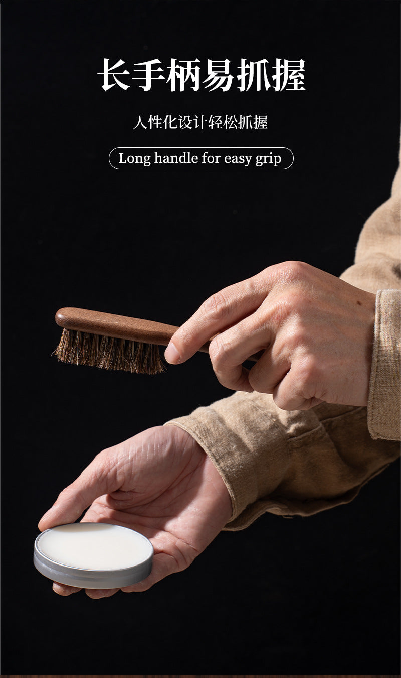 Beech Horsehair Brush for Leather Shoes, Oiling, Polishing, Dust Removal, Shoe Brush, Horsehair Cleaning Brush for Shiny White Shoes