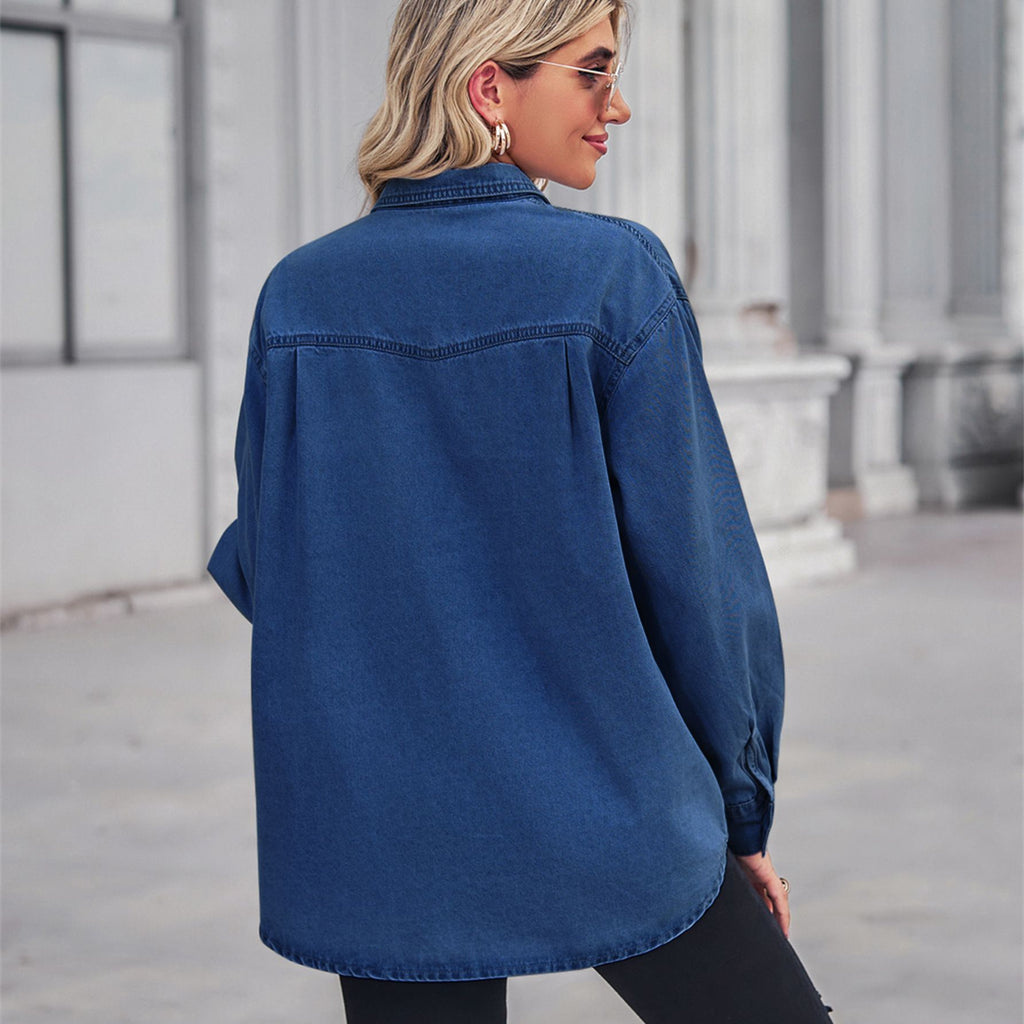 European and American Large Size Denim Shirt Jacket for Women Spring, Autumn and Winter New Design Niche Tops Loose Layered Shirts