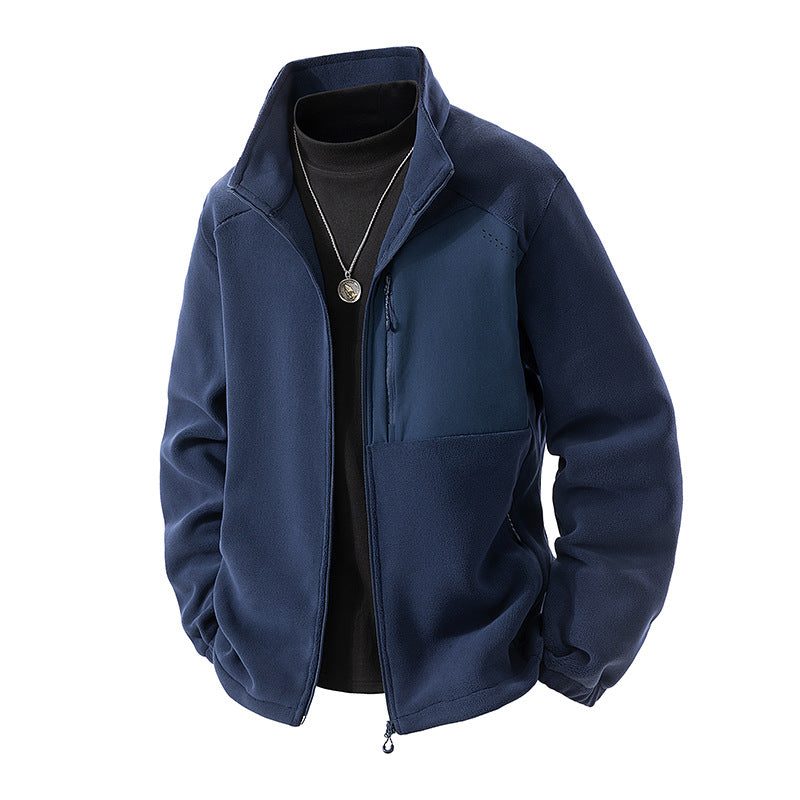Autumn and Winter New Polar Fleece Jacket Men's Fleece-Lined Thickeneded Warm Youth Stand-Up Collar Fleece Sports Casual Jacket