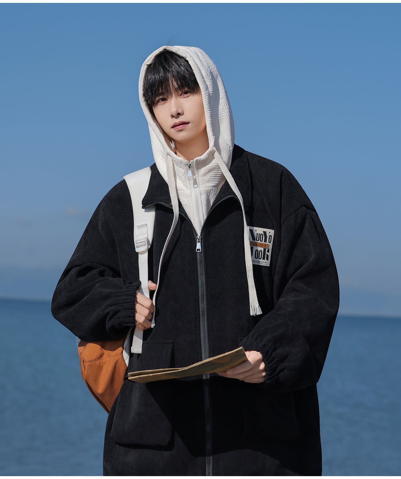 2025 Autumn New Large Size Men's Jackets Fashion Loose Hooded Fake Two-Piece Jackets Trendy Label Tops for Men