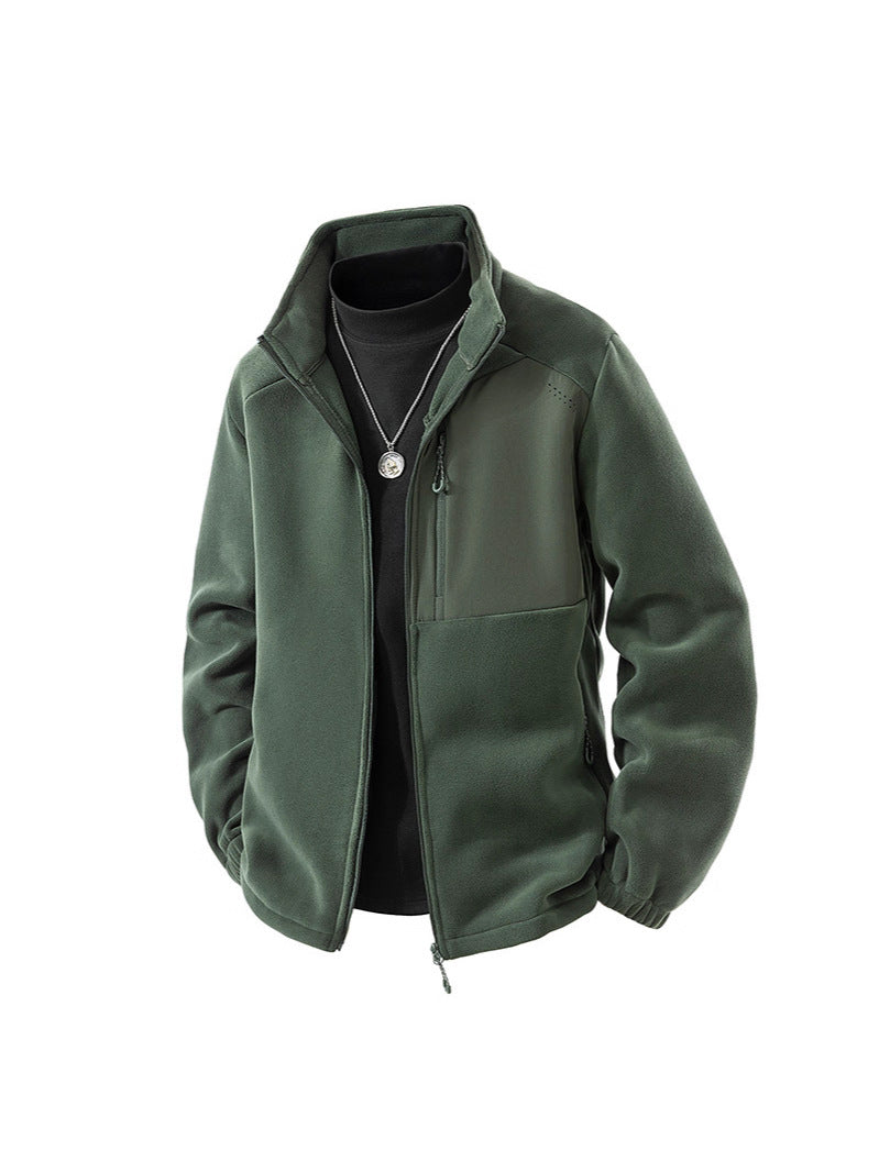 Autumn and Winter New Polar Fleece Jacket Men's Fleece-Lined Thickeneded Warm Youth Stand-Up Collar Fleece Sports Casual Jacket