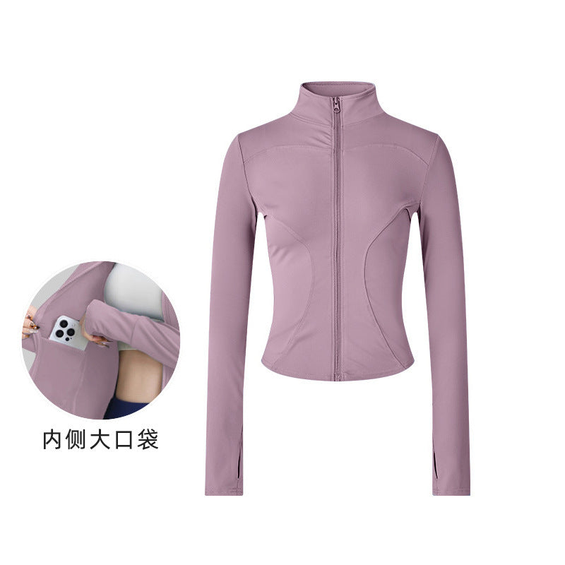 Yoga Tops Women's Slim Fit Fitness Top Zipper Cardigan Training Running Tops Sports Top with Pocket