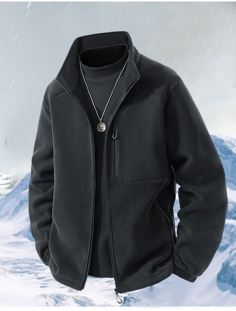 Autumn and Winter New Polar Fleece Jacket Men's Fleece-Lined Thickeneded Warm Youth Stand-Up Collar Fleece Sports Casual Jacket