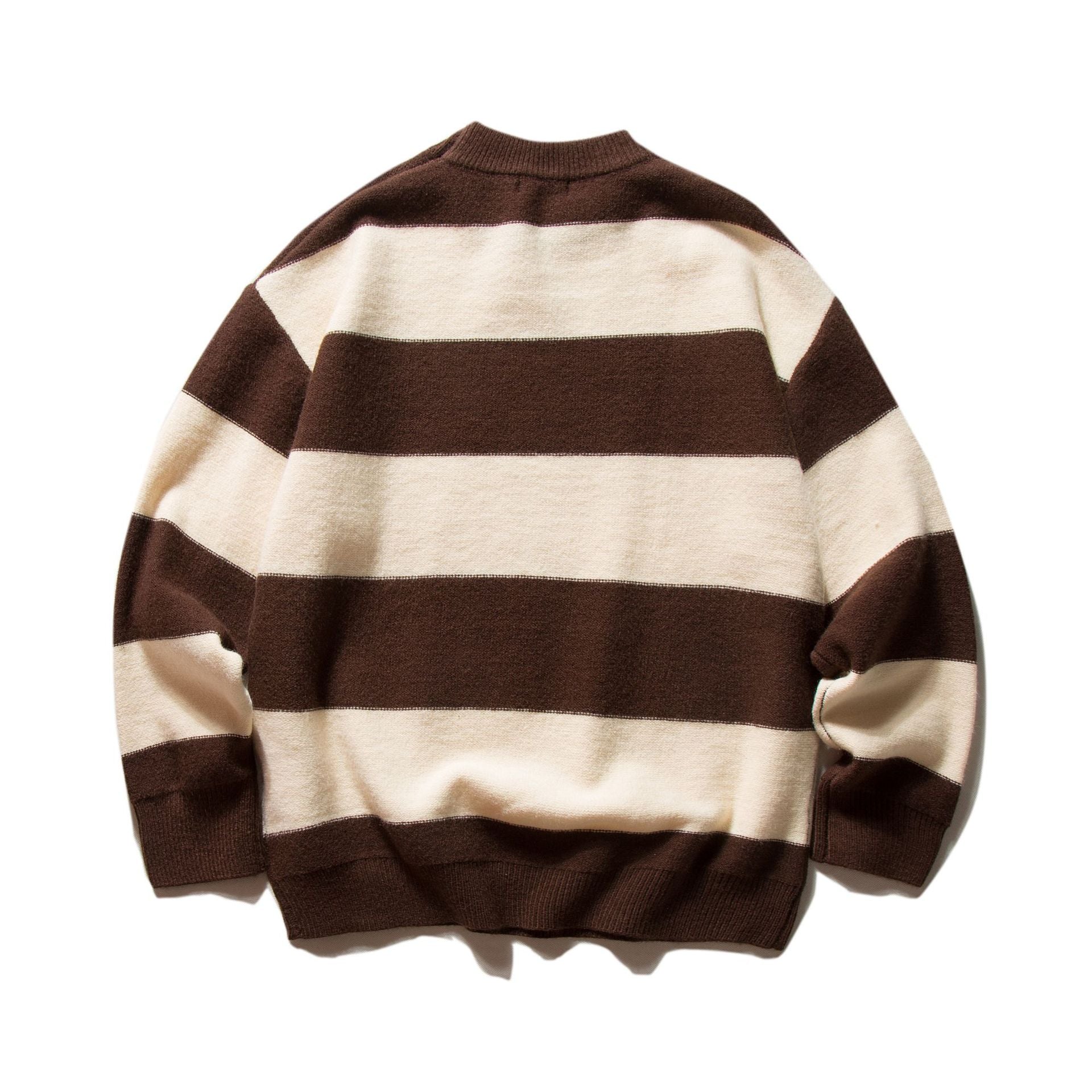 Mr. Song's Cross-Border Japanese Style Trendy Thick Striped Pullover Crew Neck Sweater Retro Color-Blocking Couple Knitwear for Men and Women