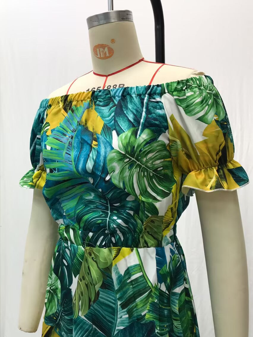 2025 Cross-Border New Spring and Summer European and American Women's Dress Printed One-Shoulder Slimming Look Elegant Commuter Long Skirt