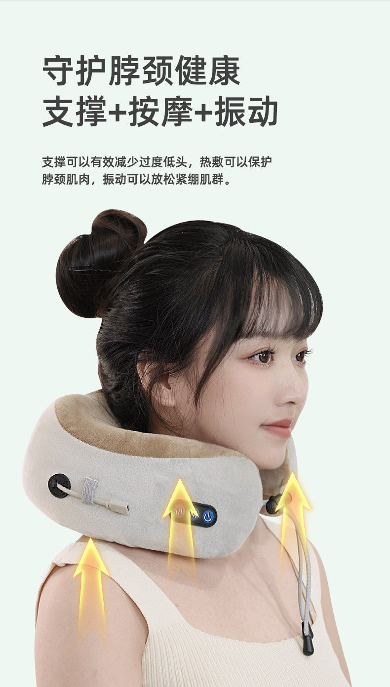 Multifunctional U-Shaped Pillow Memory Foam Portable Car Travel Electric Neck Cervical Spine Massager U-Shaped Massage Pillow