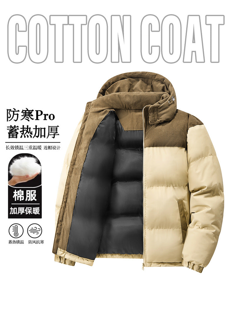 Popular European Size Cross-Border Hooded Cotton Jacket for Men and Women in Winter, Windproof and Velvet Thickened Cotton Jacket for Couples, Thickened High-Quality Cotton