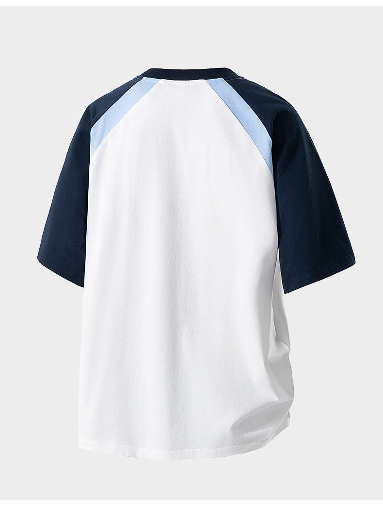 Cross-Border Round Neck T-Shirt Fashionable Young Men's Summer New Three-Quarter Sleeve Round Neck T-Shirt Men's Versatile Loose Work Clothing Style