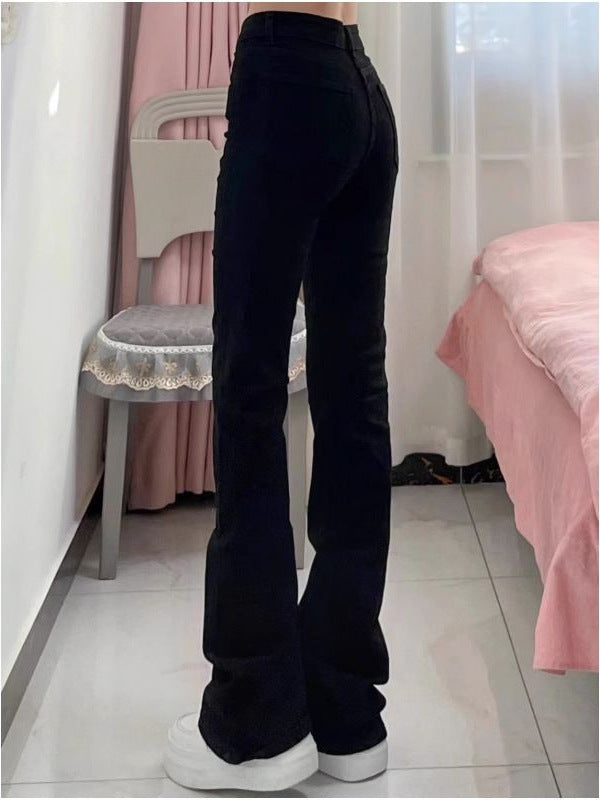 American High Street Black Bootcut Jeans for Women in Autumn and Winter New Style Mid-Waist Tight Slimming Versatile Straight Leg Flared Pants