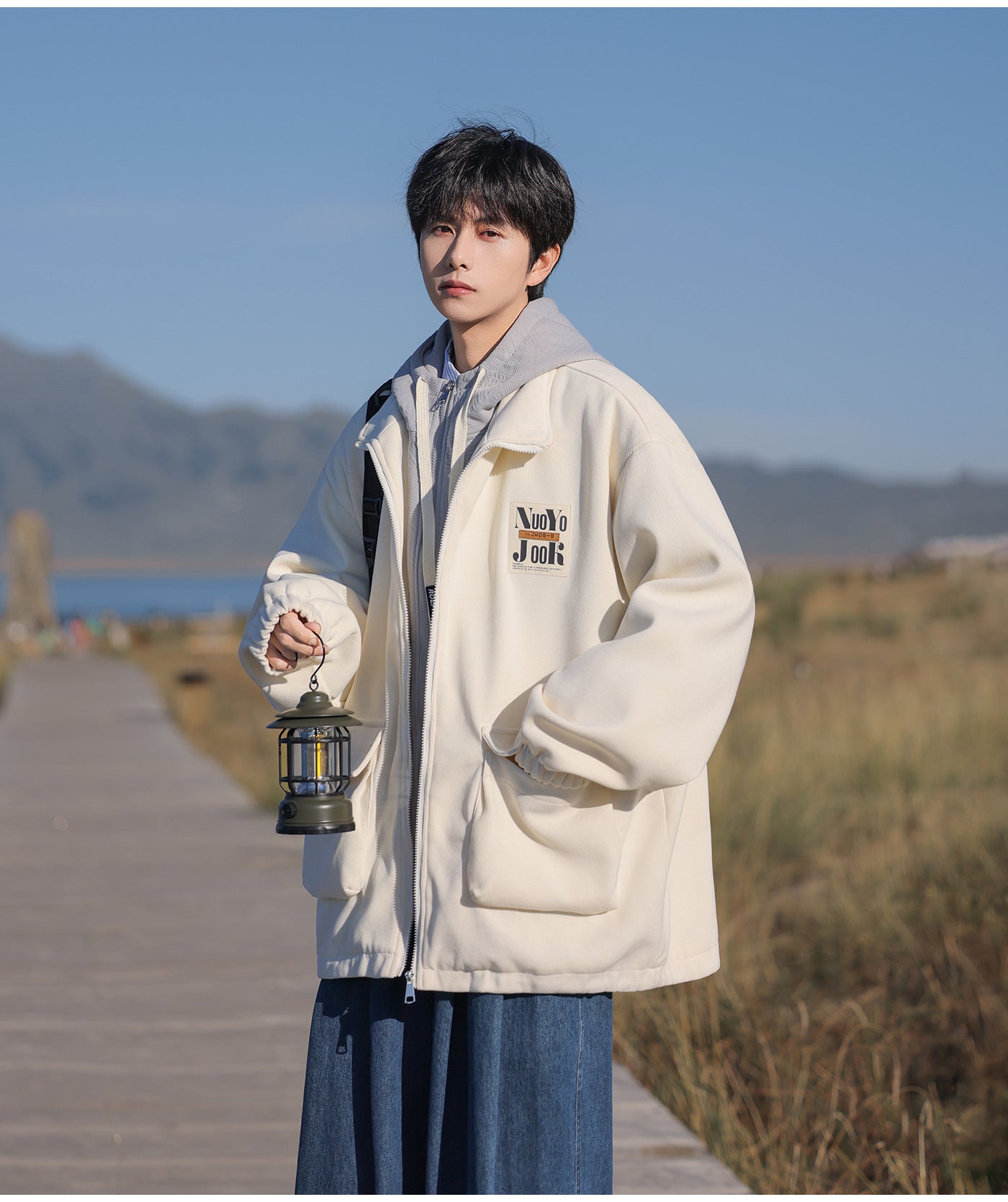 2025 Autumn New Large Size Men's Jackets Fashion Loose Hooded Fake Two-Piece Jackets Trendy Label Tops for Men