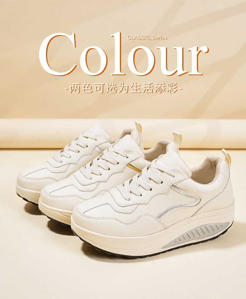 Genuine Leather Casual Sports Shoes, Thick-Soled Rocking Shoes, Height-Increasing Shoes, Sports Shoes, Cross-Border Mom Shoes, Spring and Autumn New Commuter Shoes