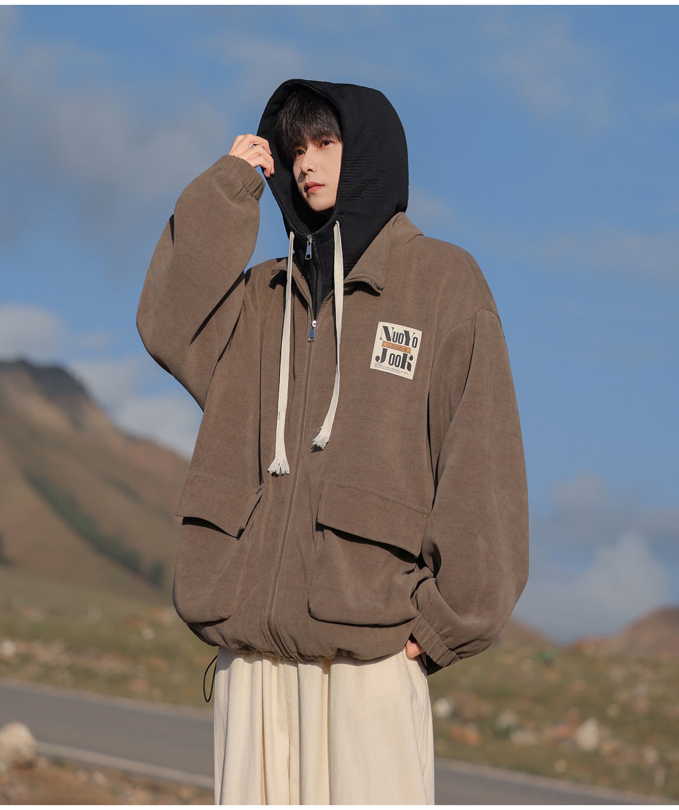 2025 Autumn New Large Size Men's Jackets Fashion Loose Hooded Fake Two-Piece Jackets Trendy Label Tops for Men